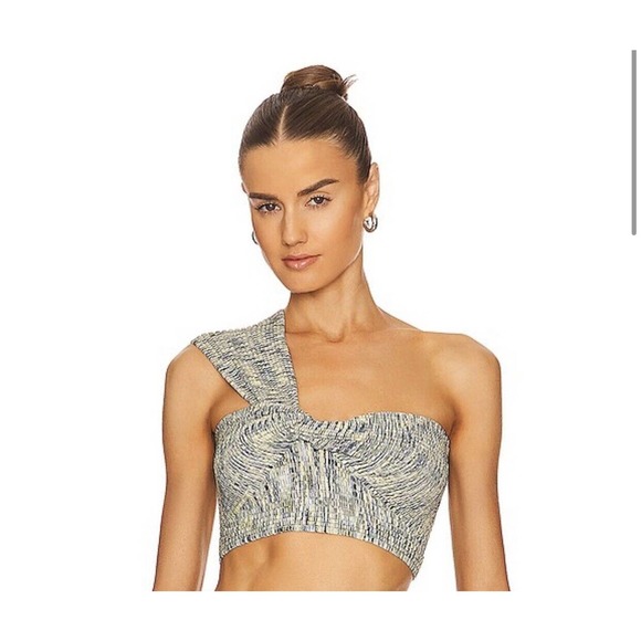 Simkhai Elyssa Draped Top Women's Size M Basil Space Dye Rayon One Shoulder - Picture 2 of 3